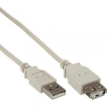 Cable USB 2.0 de extensión 2 m, con conector Tipo A, color beige/gris
