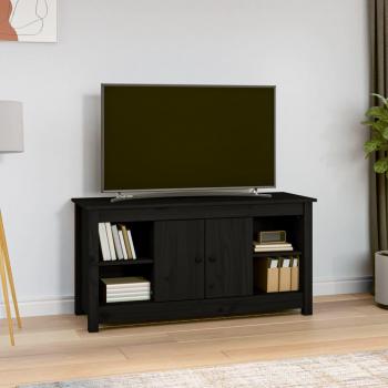 Mueble de TV de madera maciza de pino 103x36,5x52 cm en color natural y negro, ideal para salón, compatible con televisores, mesa funcional para entretenimiento