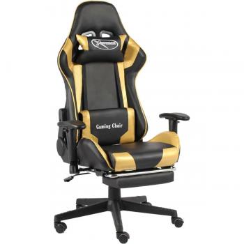 Silla Gaming Giratoria con Reposapiés PVC Dorado