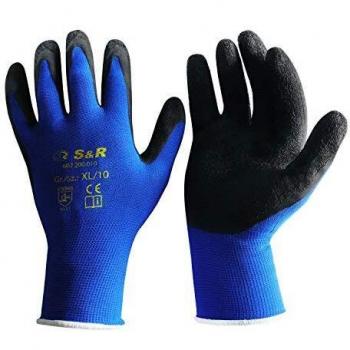 S&R 12 Guantes de Trabajo de Nylon y Latex – 12 Pares - Talla XL / 10