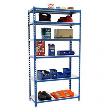 Estantería Metálica SimonRack de Almacenaje de Acero, 2500x900x400 mm, 6 Baldas Ajustables, Soporta 180 kg de Punto Flexión por balda, Color Azul/Galva