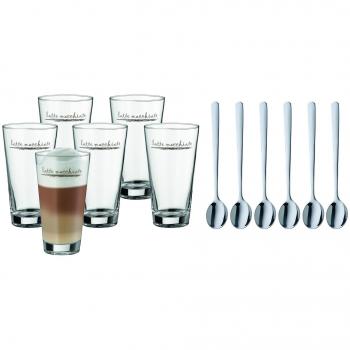 Set de 12 Vasos para Latte Macchiato WMF Clever & More con Cucharas, 280 ml, Apilables, Cristal y Cromargan