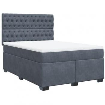 Cama box spring con colchón de terciopelo gris oscuro 140x200 cm