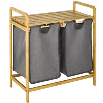 Cesto para ropa sucia Homcom 2 bolsas extraíbles + estante bambú natural 73x63,5x33 cm