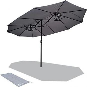 Sombrilla Parasol Rectangular Doble 460 x 270 cm Gris con Protección Solar UV50+ para Jardín, Terraza y Playa