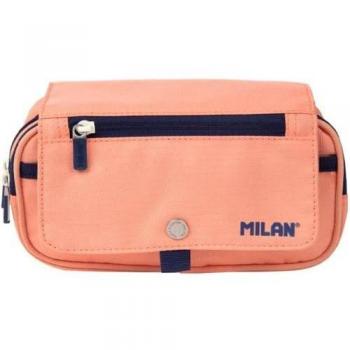 Milan 1918 - Estuche Portatodo Cuádruple con Solapa y Cuatro Cremalleras, Color Rosa