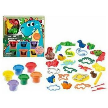 PLAY 46894 - Set plastilina dinosaurios / Manualidades para niños / Incluye 6 botes de plastilina de colores, 13 moldes de animales, 1 volcán y 3 utensilios para moldear, cortar y crear