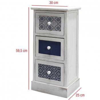 Comodino Mobili Rebecca 3 Cajones Blanco Retro 62x29x25 cm