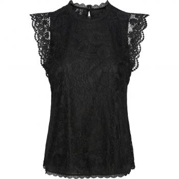 Top sin mangas de encaje con cuello alto para mujer Pieces Olline, color negro, talla L
