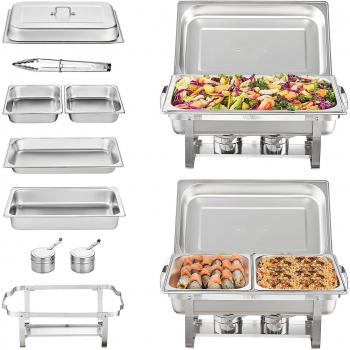 Juego de 2 Calentadores de Buffet Inoxidable con 2 Bacs de 7,5 L y 4 Sartenes de 3,5 L para Catering y Restaurantes