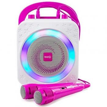 Máquina de Karaoke Bluetooth recargable RockJam de 10 vatios con dos micrófonos, efectos de cambio de voz y luces LED