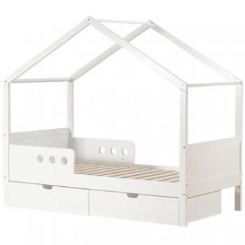 Cama Montessori para niños de madera blanca con 2 cajones 160x80 cm