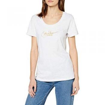 NIKE W NSW tee Glitter 1 Camiseta, Mujer, Birch Heather/Gold, 2XL
