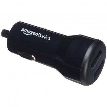 Amazon Basics - Cargador de coche, de 4,8 A / 24 W, 2 puertos USB, para dispositivos Apple y Android, Negro
