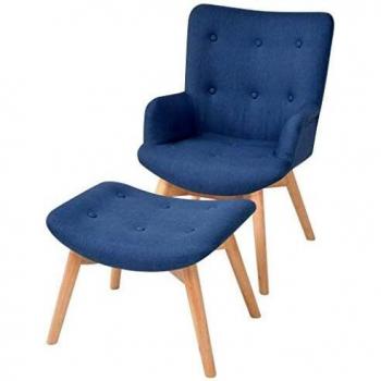 vidaXL Sillón con taburete reposapiés de tela azul