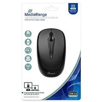 Ratón óptico inalámbrico MediaRange MROS216, 3 botones, compacto, color negro