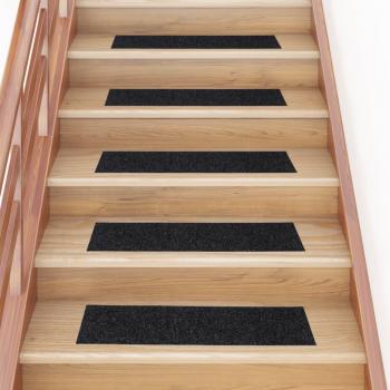Alfombra rectangular autoadhesiva para escaleras, 15 piezas, 76x20 cm, color negro