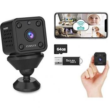 Cámaras Espía - CUSFLYX 1080P WIFI Full HD Mini Cámara Vigilancia Niñera Mascotas Deportes Garaje Auto IR Visión Nocturna Gran Angular de 150º Detección de Movimiento Video Remoto para Android y IOS