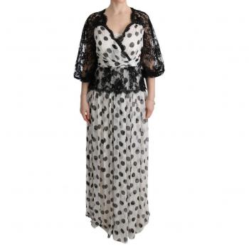 Dolce & Gabbana Black White Polka Dotted Floral Dress - IT40|S, Maxi Dress, Female, Color: White, Size: XS