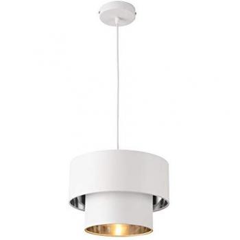 Lámpara Colgante Lopar E27 60W Metal Tela 149 cm Diámetro 30 cm Blanco y Plata