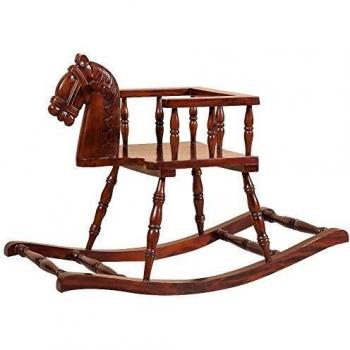 Caballo Balancín Infantil de Madera Maciza de Caoba con Acabado Nogal 75x30x50 cm