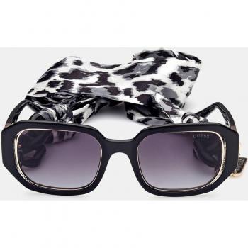 Guess Shiny Black Geometric Square Sunglasses with Scarf for Women