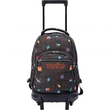 Mochila Escolar Totto Pequeña con Ruedas Estampado Videojuego Resma Color Negro