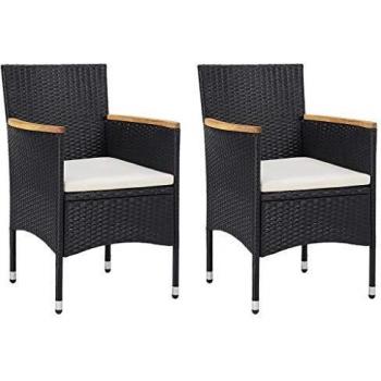 Black Poly Rattan Garden Dining Chairs - Set of 2