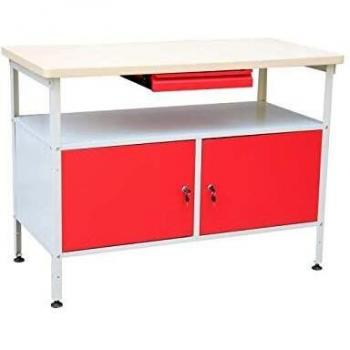 Établi DEFITEC de doble puerta - Rojo/Blanco - Con pies ajustables, 1 cajón y 2 estantes