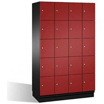 Armario de Compartimentos Bajo Llave Cambio C+P - 5 Taquillas, Puertas de Acero, Color Negro/Rojo Rubí, Dimensiones 1200 mm