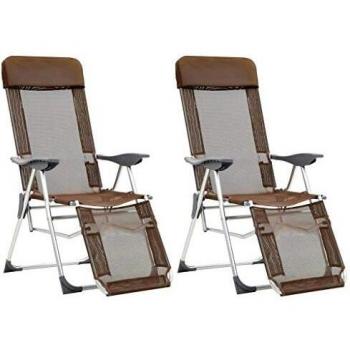 vidaXL 2X Sillas de Camping Plegables con Reposapiés Aluminio Gris Acampada