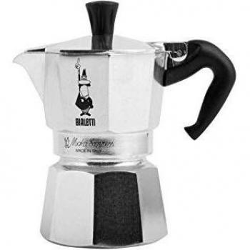 Cafetera Moka Express Bialetti Restyling 2 Tazas con Banda de Aluminio y Acabado Cromo Satinado