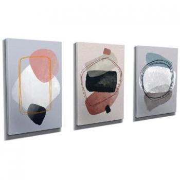 Impresión sobre Lienzo Abstracto en Poliéster y Madera, Rosa, Gris y Blanco, 90x3x40 cm