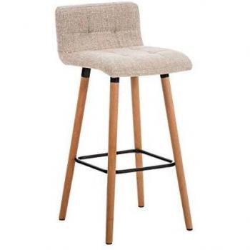Taburete de Bar Lincoln en Tela Crema con Respaldo y Reposapiés, Base de Madera, Altura de Asiento 75 cm