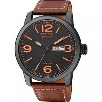 Reloj Citizen Eco-Drive BM8476-07EE para Hombre, Correa de Cuero Marrón, Dial Negro, 42mm, Resistente al Agua 10ATM