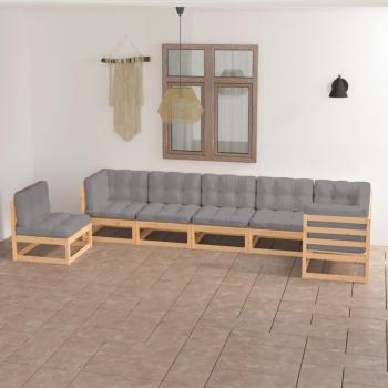 7-Piece Solid Pine Garden Lounge Set with Cushions