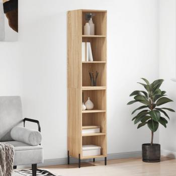 Aparador alto de madera contrachapada color roble 34,5x32,5x180 cm con 3 estantes, mueble de almacenaje para salón, buffet y armario auxiliar