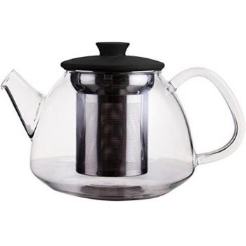 Laroom Tetera, Vidrio-304 Acero Inoxidable-Silicon Lid, Negro