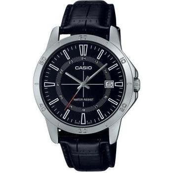Casio Men's Standard Analog Black Dial Quartz Watch with Leather Strap MTP-V004L-1C