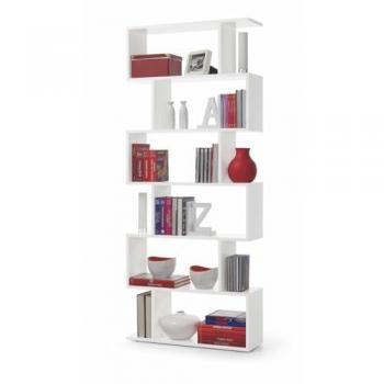 Estantería Alta Danerys Blanco Brillo 192x80x24 cm, Biblioteca con 6 compartimentos, separador de ambientes