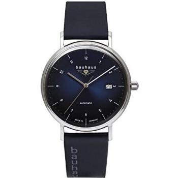 Bauhaus Men's Automatic Watch ETA 2824 SW200 Blue Silver with Leather Strap 2152-3
