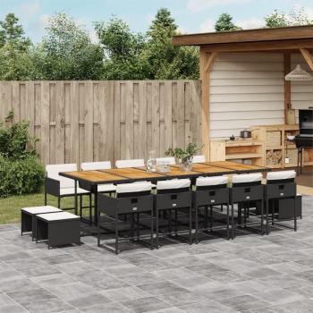 15-Piece Black Poly Rattan Garden Dining Set with Cushions