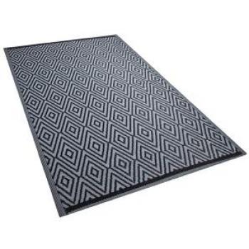 Alfombra para exterior Beliani Sikar, material sintético negro, 150 x 200 cm, patrón geométrico reciclado, decoraciones interiores