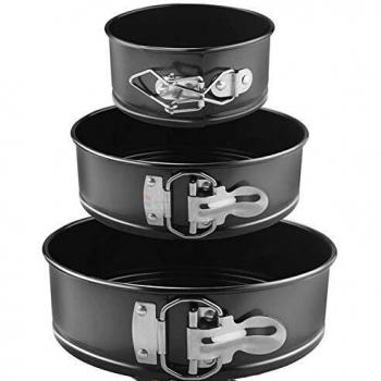 GreaTool Molde de Horno Desmontable, Molde deBizcocho, 3 Piezas Molde Negro Redondo Tarta Desmontable Moldes para Pasteles