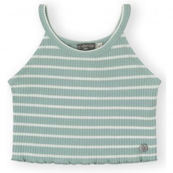 Camiseta de niña crop de tirantes en canalé a rayas