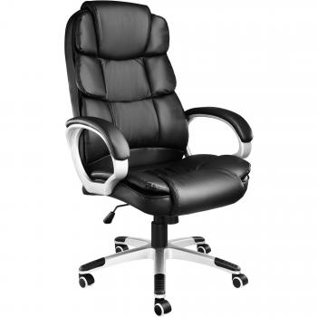 Silla de oficina Jonas - Elegante silla de oficina con asiento muy cómodo, tapizado resistente de piel sintética, reposacabezas con acolchado reforzado, diseño moderno y acolchada de polipiel en color negro