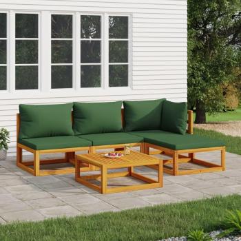 5-Piece Solid Wood Garden Lounge Set with Green Cushions