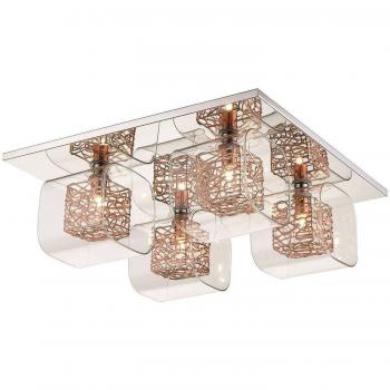 Lámpara de techo Nottingham de cobre con 4 luces, diseño moderno, acabado en cromo y vidrio, compatible con bombillas G9