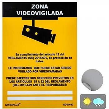 Normaluz NM RD36642 - Señal Adhesiva Zona Videovigilada Adhesivo de Vinilo 10 x 15 cm, Amarillo
