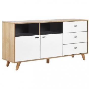 Aparador escandinavo Ilion blanco de madera clara con patas de madera y almacenamiento